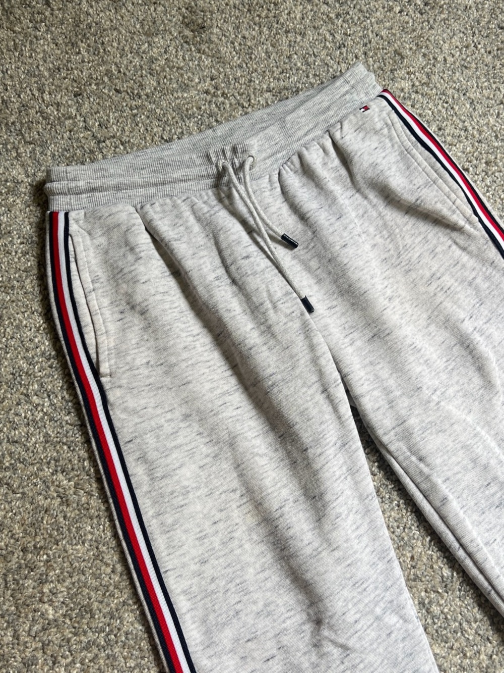 Tommy Hilfiger Light Heather Gray Joggers with Red, Navy & White Side Stripes